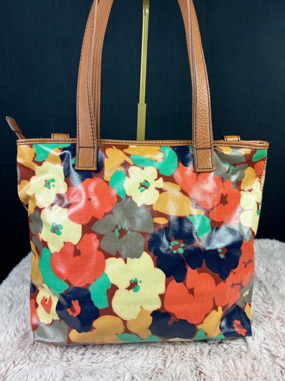 Fossil Key-Per Abstract Floral Coated Canvas Shopper Tote ZB5126 | EUC - Picture 3 of 10